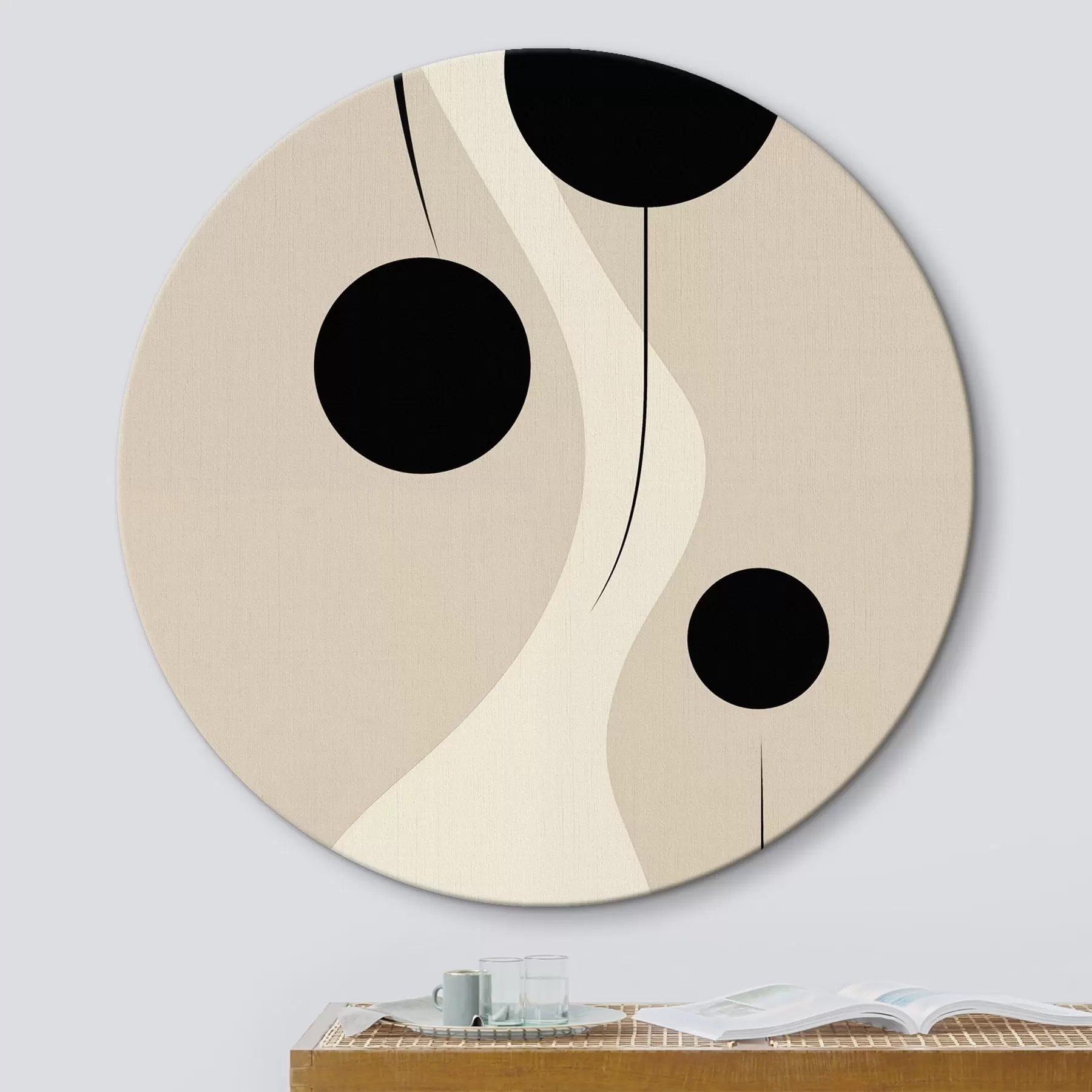 Obraz Minimalistyczne koła na beżowym tle z płynnymi akcentami linii r46496