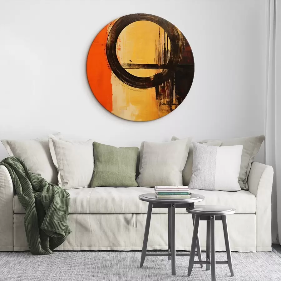 Obraz Abstrakcja z czarnym pierścieniem na tle w kolorze terakoty i piasku r46529