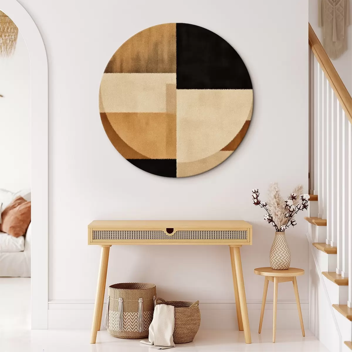 Okrągłe obrazy Półkola i kwadraty w ciepłych odcieniach, miękka faktura r46531