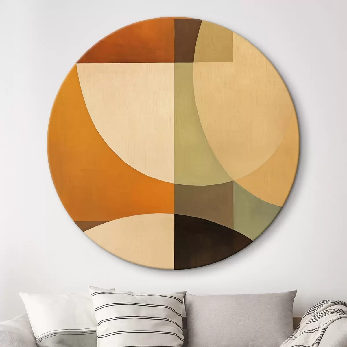 Okrągłe obrazy Duże, przecinające się formy w odcieniach terakoty i oliwki r46533
