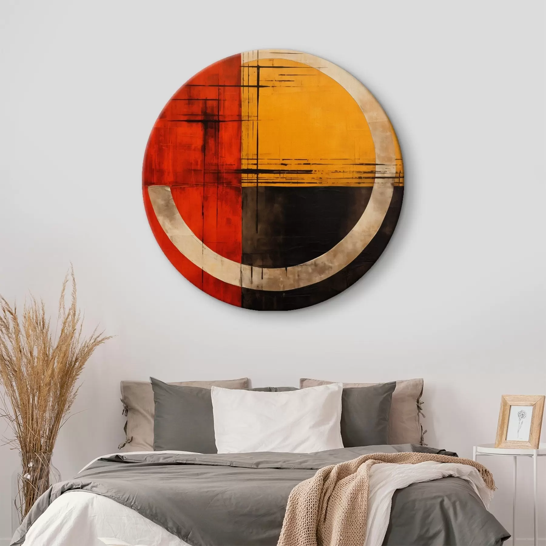 Obraz Abstrakcyjne koło na czerwono-czarnym tle z liniami r46535