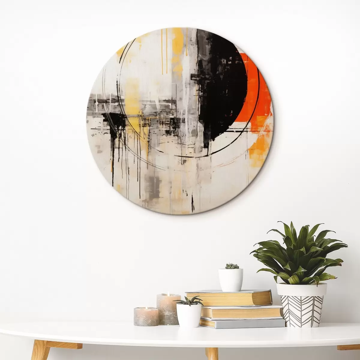 Okrągłe obrazy Jednokolorowe pomarańczowe koło z teksturowanymi kroplami r46536