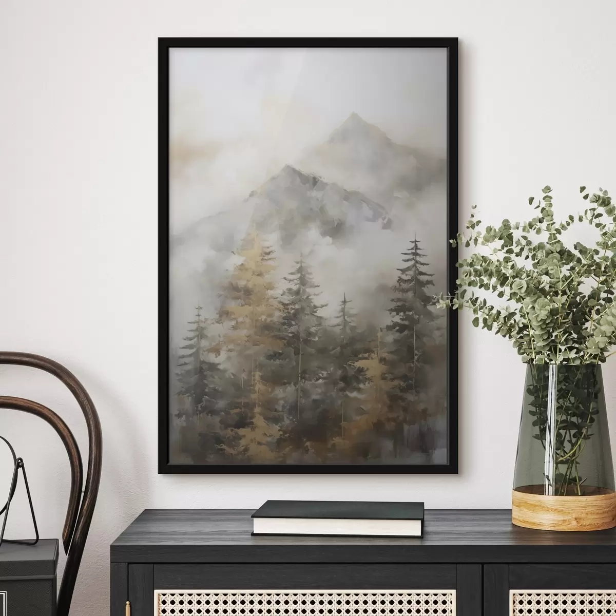 Plakat Las na tle gór imitacja obrazu f46670