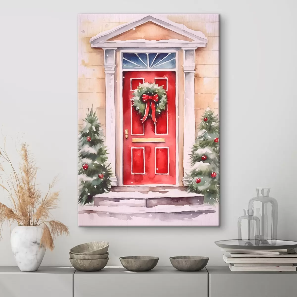Obraz Świąteczne drzwi z wieńcem s46622