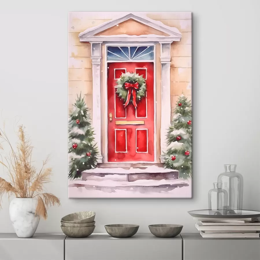 Obraz Świąteczne drzwi z wieńcem s46622