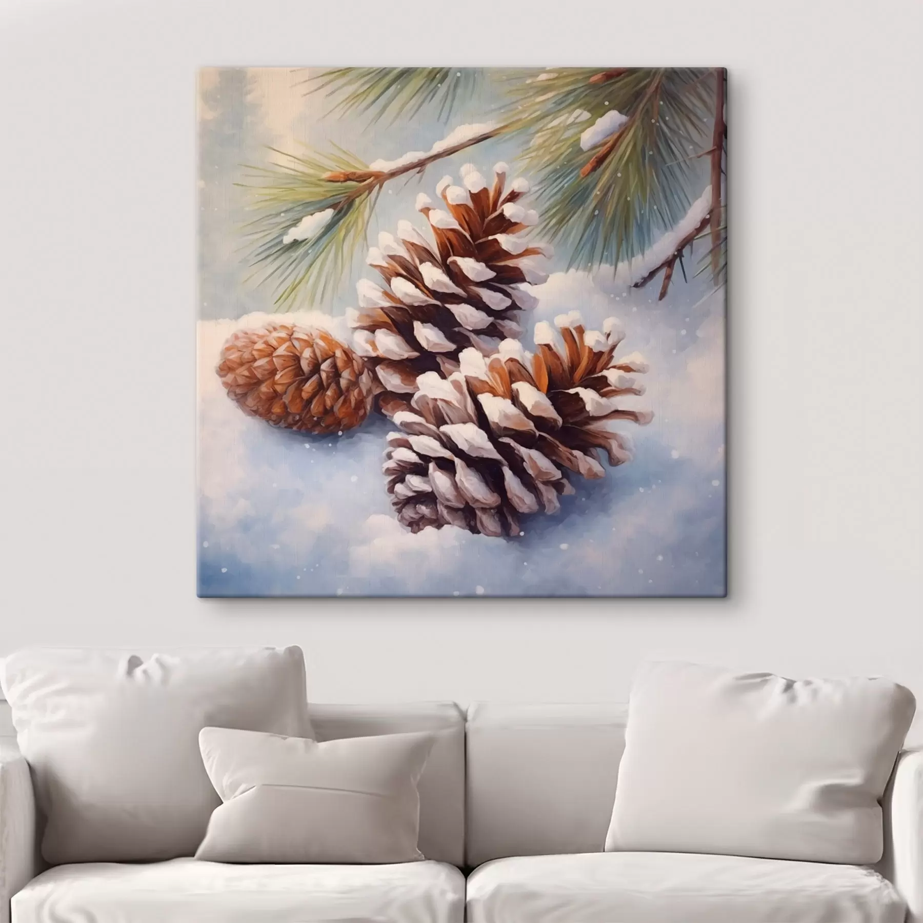 Obraz Pokryte śniegiem szyszki i gałęzie sosny s46631