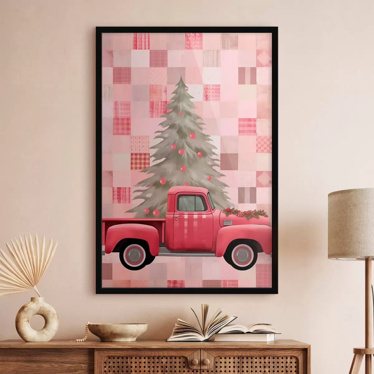 Plakat Retro ciężarówka z choinką f46632