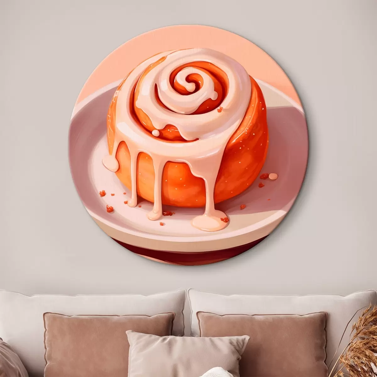 Okrągłe obrazy Bułka cynamonowa z kremowym lukrem r46624