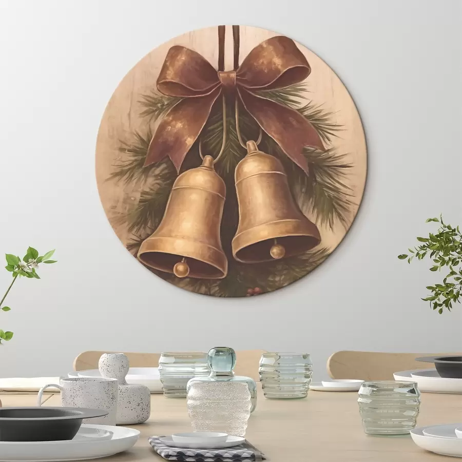 Obraz Vintage dekoracja świąteczna z dwoma dzwoneczkami i kokardką r46626