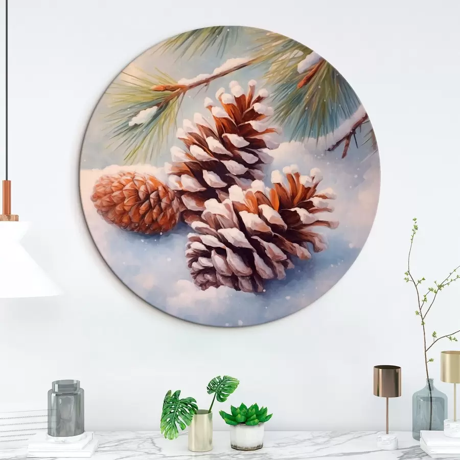 Obraz Pokryte śniegiem szyszki i gałęzie sosny r46631