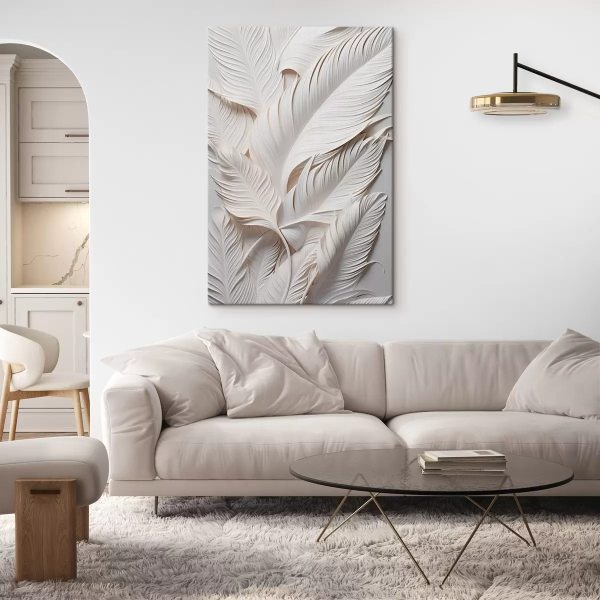 Obraz Białe liście z misternymi detalami, tworzące efekt tekstury i warstwowości, minimalistyczna sztuka s46706