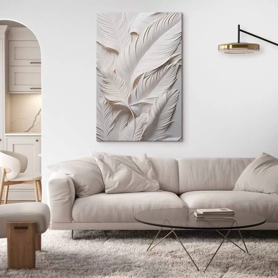 Obraz Białe liście z misternymi detalami, tworzące efekt tekstury i warstwowości, minimalistyczna sztuka s46706