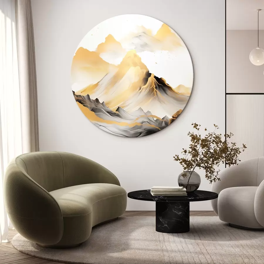 Obraz Teksturowane żółto-czarne góry ze śnieżnymi szczytami, styl malarstwa tuszem, minimalistyczny łańcuch górski r46684