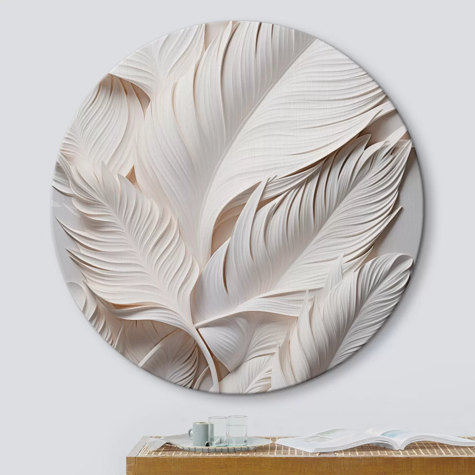 Obraz Białe liście z misternymi detalami, tworzące efekt tekstury i warstwowości, minimalistyczna sztuka r46706