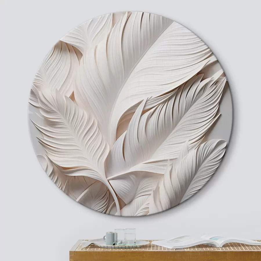 Obraz Białe liście z misternymi detalami, tworzące efekt tekstury i warstwowości, minimalistyczna sztuka r46706