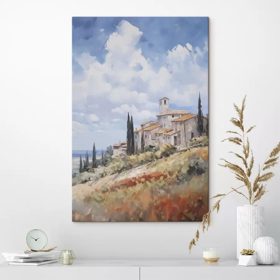 Obraz Imitacja malarstwa przedstawiającego wiejski krajobraz s46716