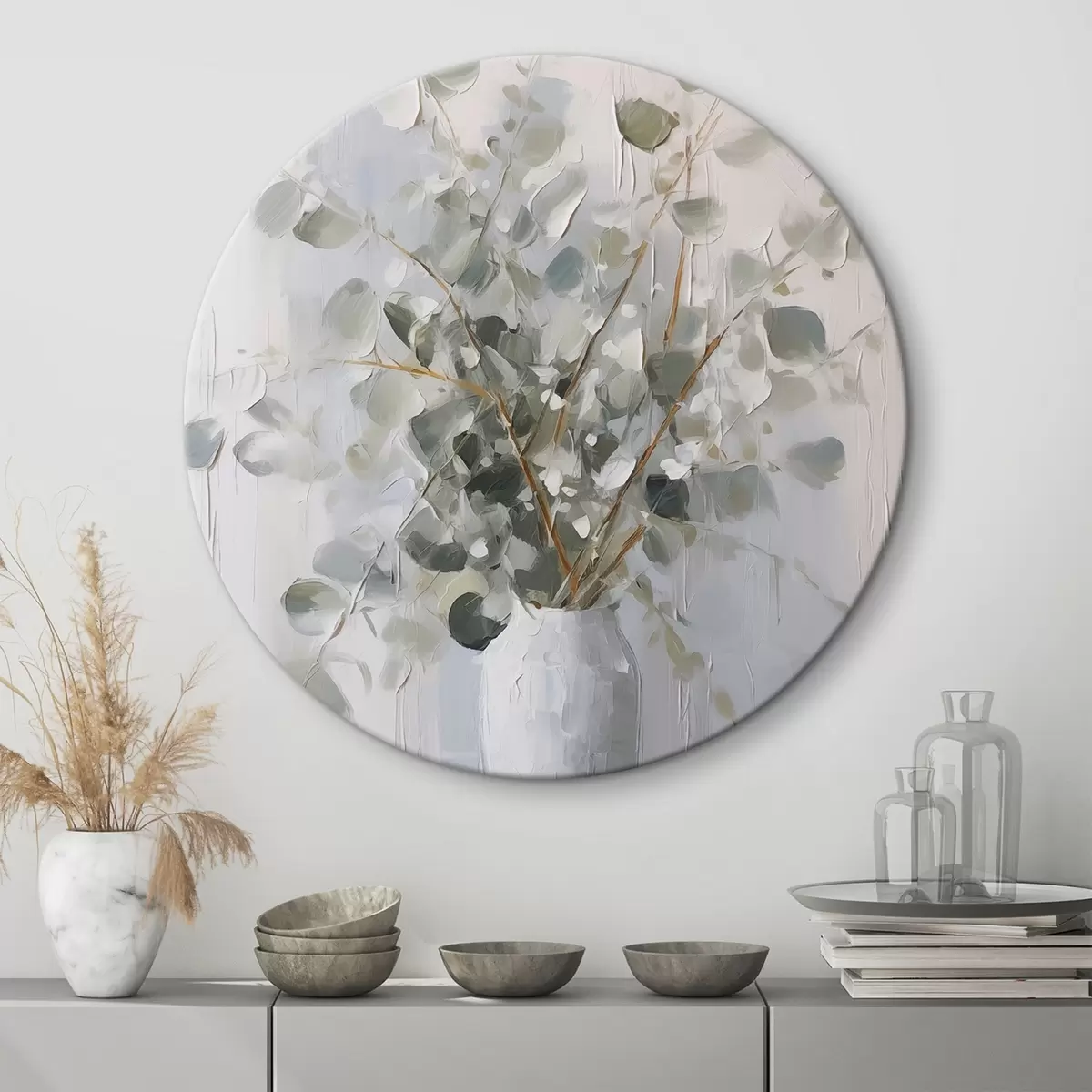 Okrągłe obrazy Gałęzie z liśćmi w wazonie, imitacja obrazu r46720