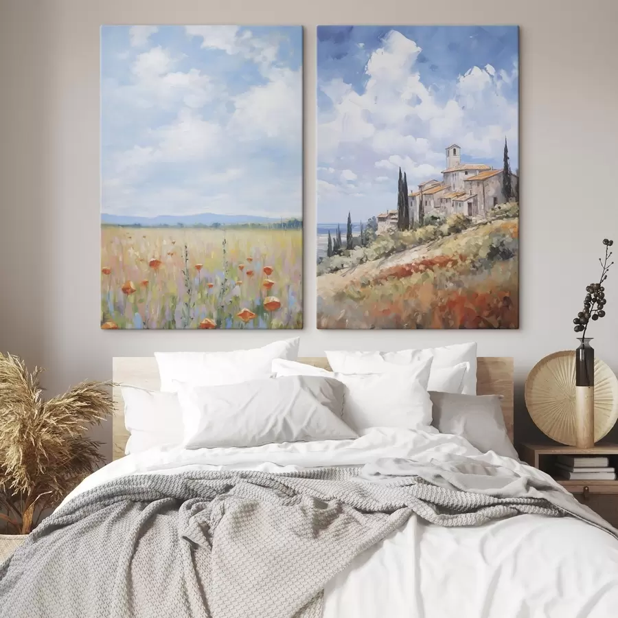 Obraz Imitacja malarstwa przedstawiającego wiejski krajobraz m01018