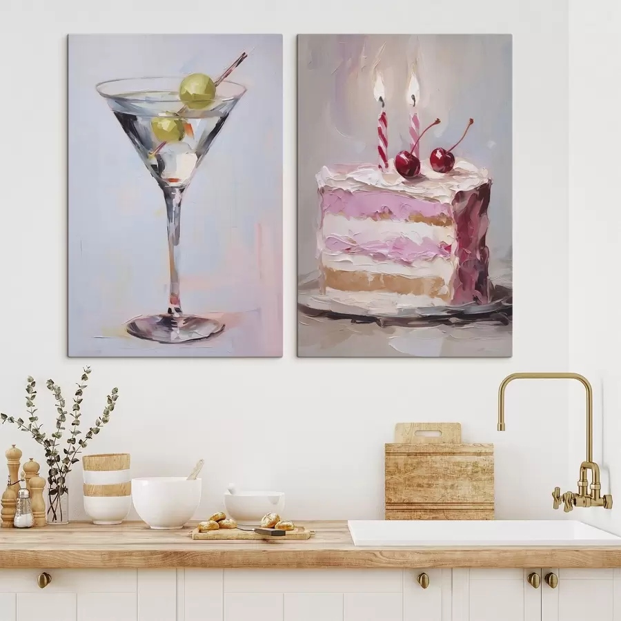 Obraz Szklanka z napojem i kawałkiem ciasta – imitacja obrazu m01019