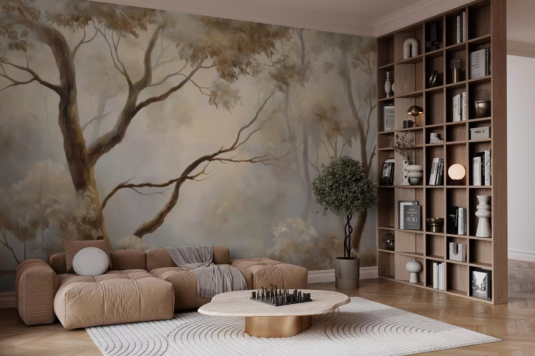 Fototapeta Las w porannej mgle. Delikatny, klimatyczny obraz w stylu artystycznego pejzażu w04817