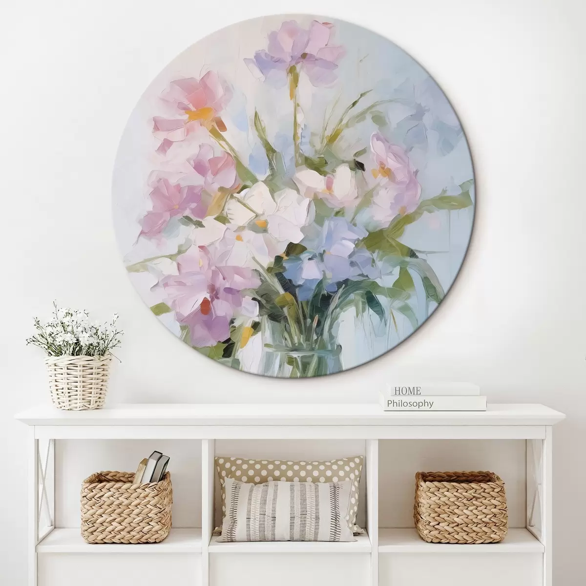 Okrągłe obrazy Bukiet kwiatów w wazonie imitującym obraz r46751