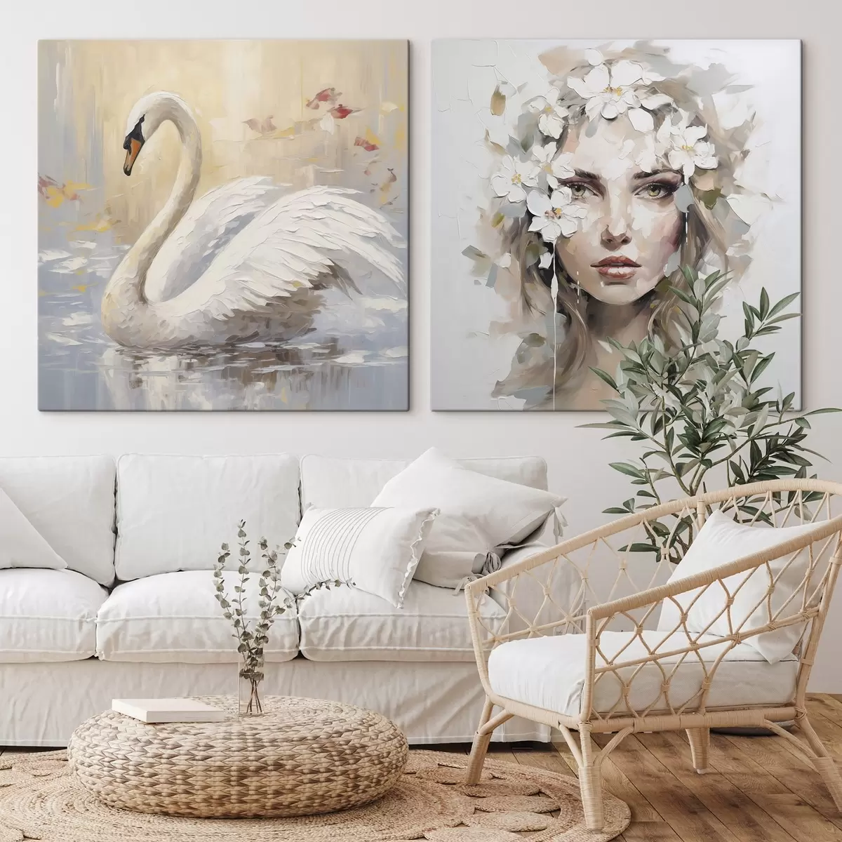 Obraz Łabędź i portret dziewczyny, imitacja obrazu m01030