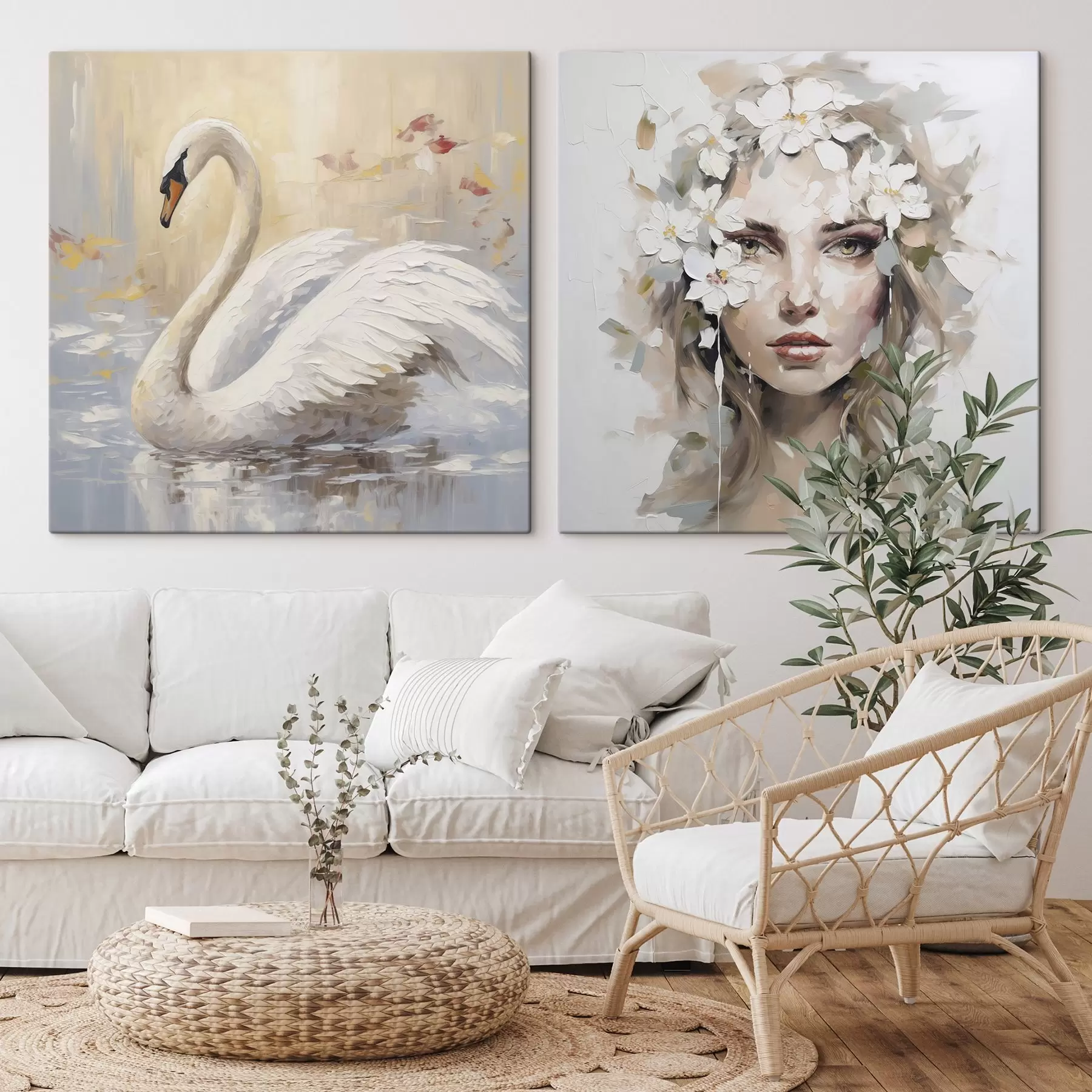 Obraz Łabędź i portret dziewczyny, imitacja obrazu m01030