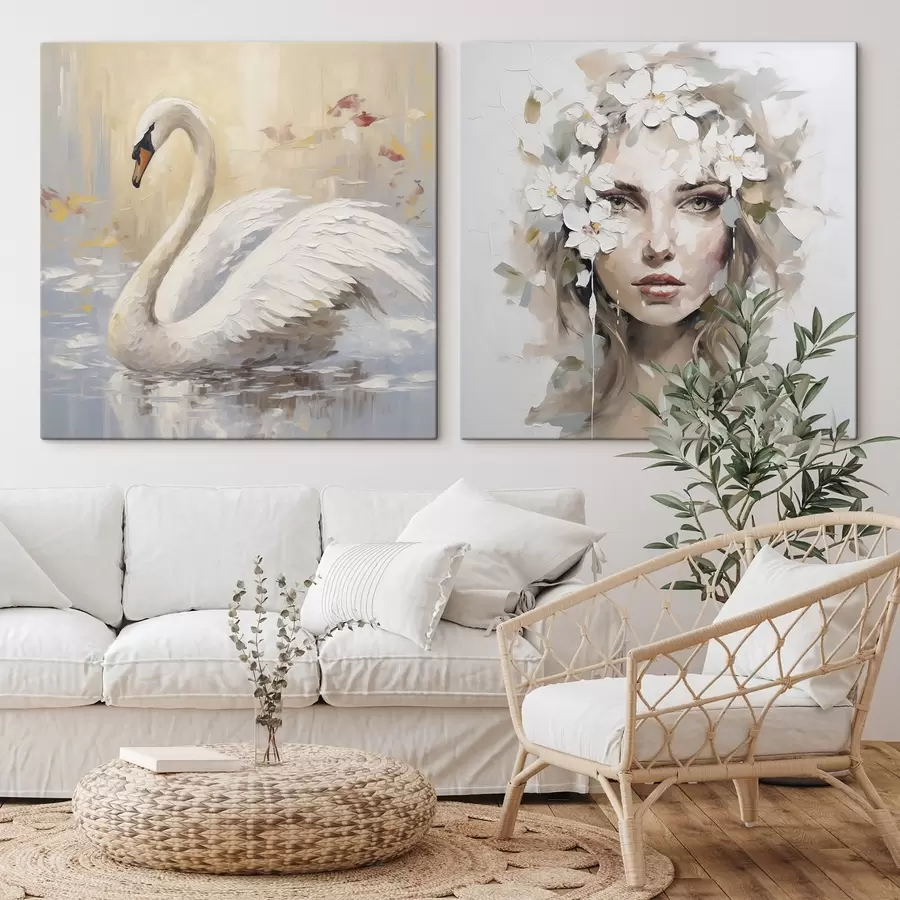 Obraz Łabędź i portret dziewczyny, imitacja obrazu m01030