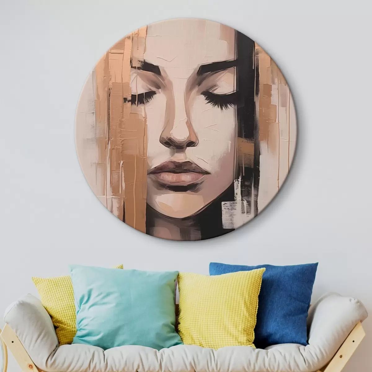 Okrągłe obrazy Portret kobiety. Abstrakcyjne pociągnięcia pędzla r46733