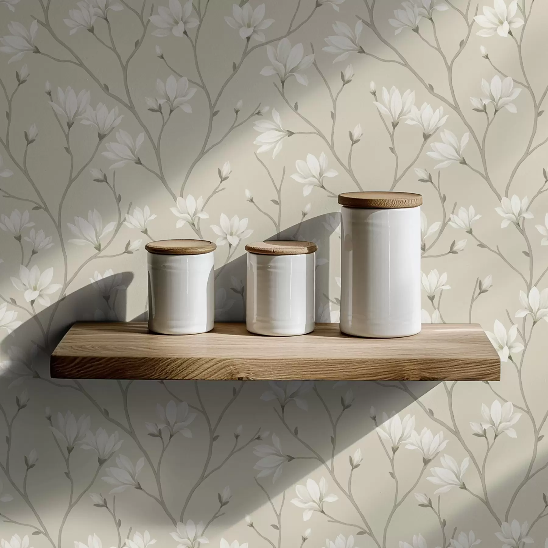 Fototapeta Jasne magnolie na smukłych beżowych gałęziach a00890