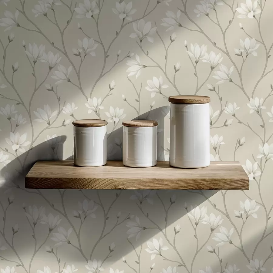 Fototapeta Jasne magnolie na smukłych beżowych gałęziach a00890