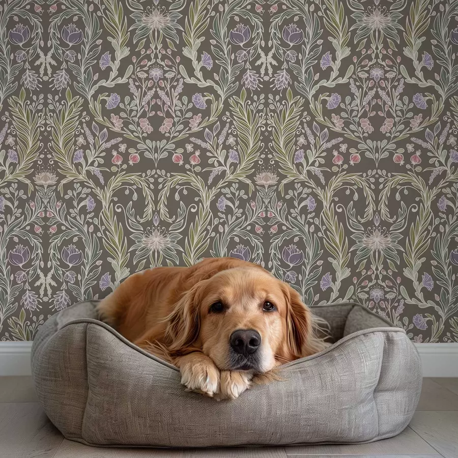 Fototapeta Symetryczne kwiaty i liście na brązowo-szarym tle a00928v2