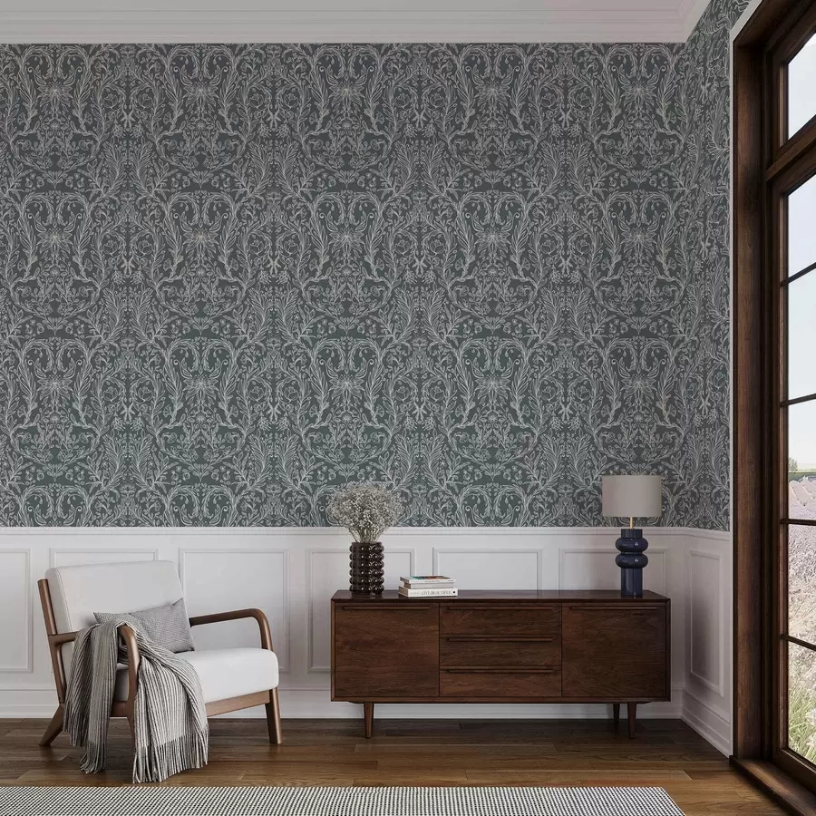 Fototapeta Liniowy ornament kwiatowy na niebieskawo-szarym tle a00929v1