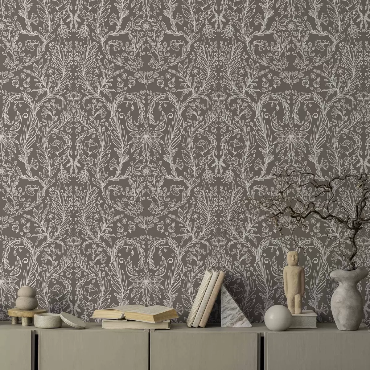 Tapeta Monochromatyczny wzór roślinny na ciepłym brązie a00929v2