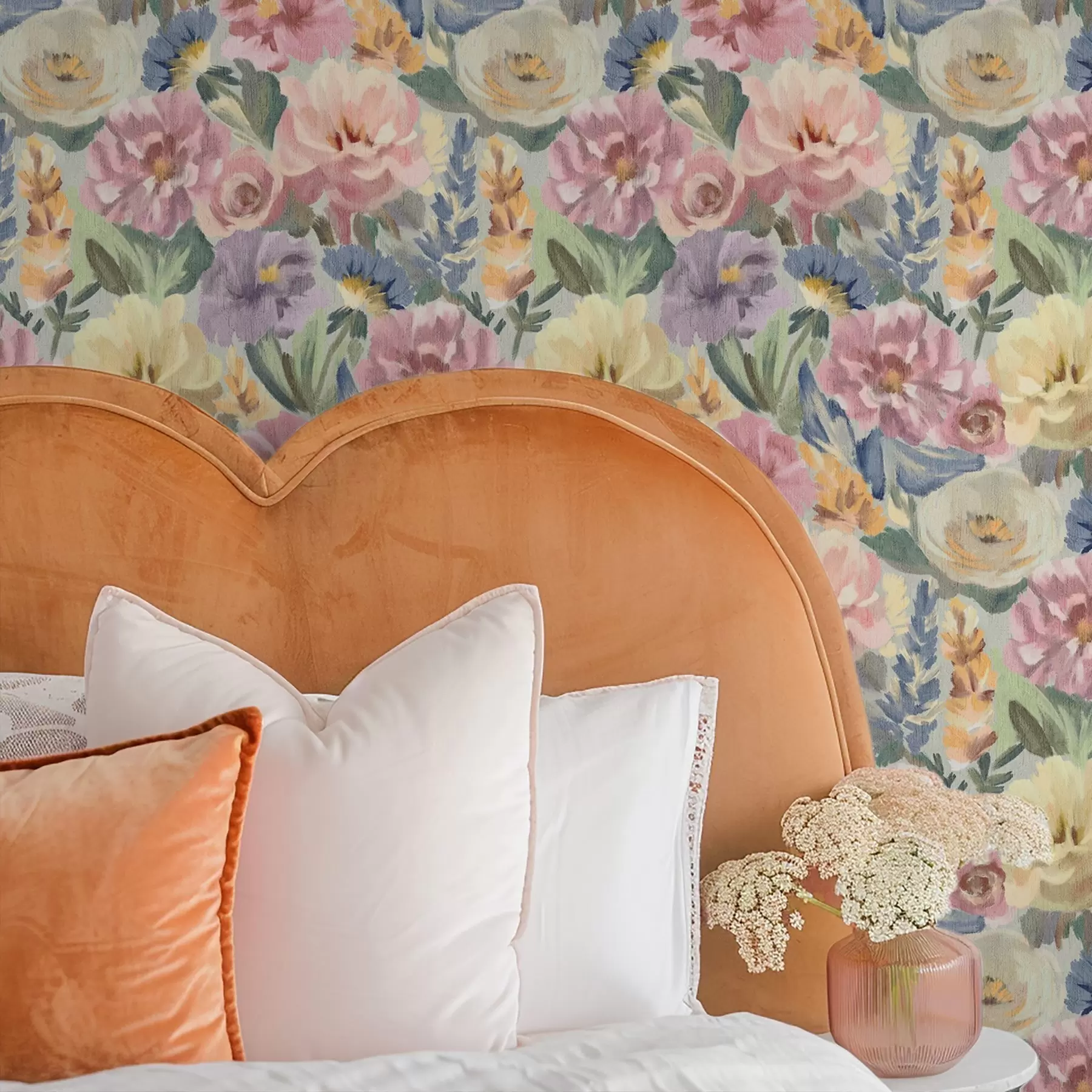 Fototapeta Pastelowe, rozmyte kwiaty namalowane pędzlem, delikatna paleta kolorów a00954