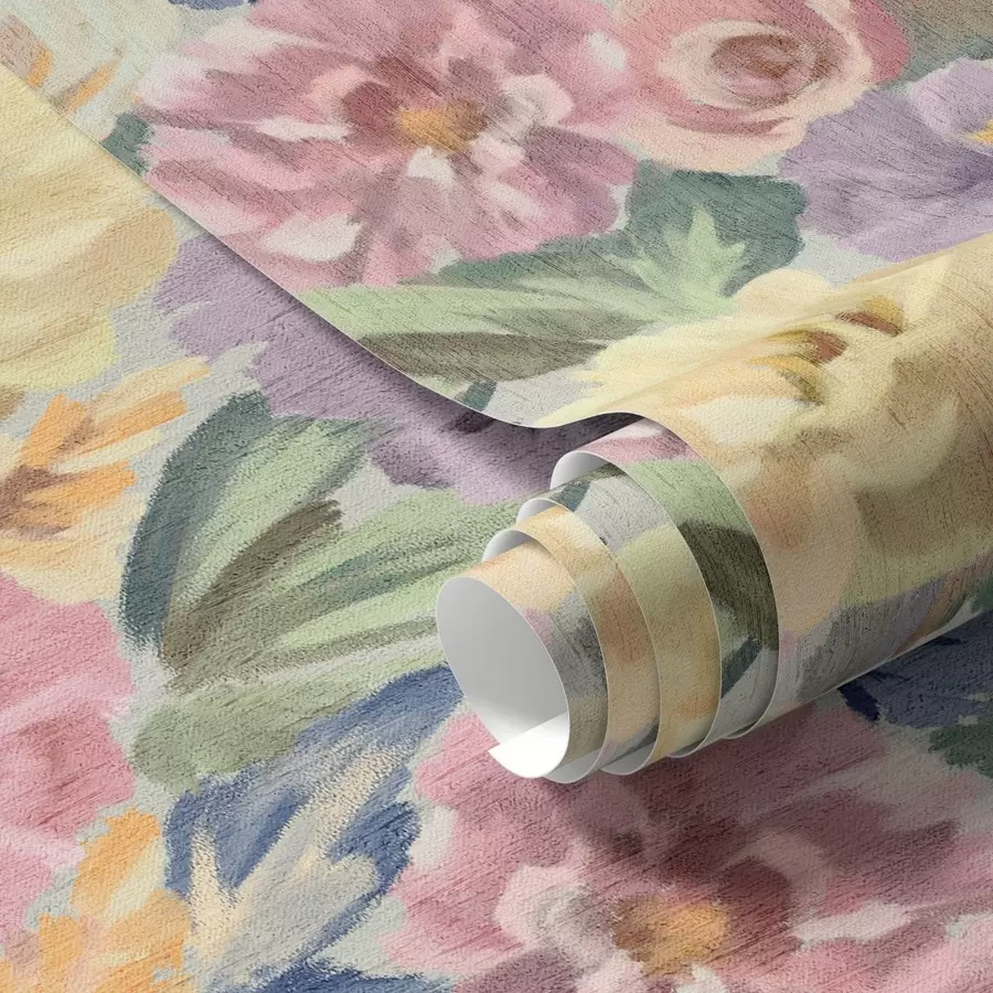 Fototapeta Pastelowe, rozmyte kwiaty namalowane pędzlem, delikatna paleta kolorów a00954