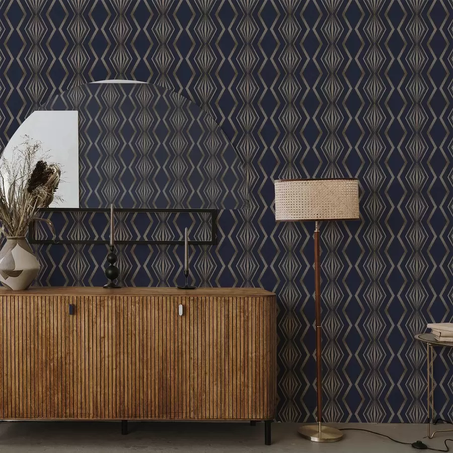 Fototapeta Ciemnoniebieskie tło z geometrycznymi rombami i zygzakami a00974v2