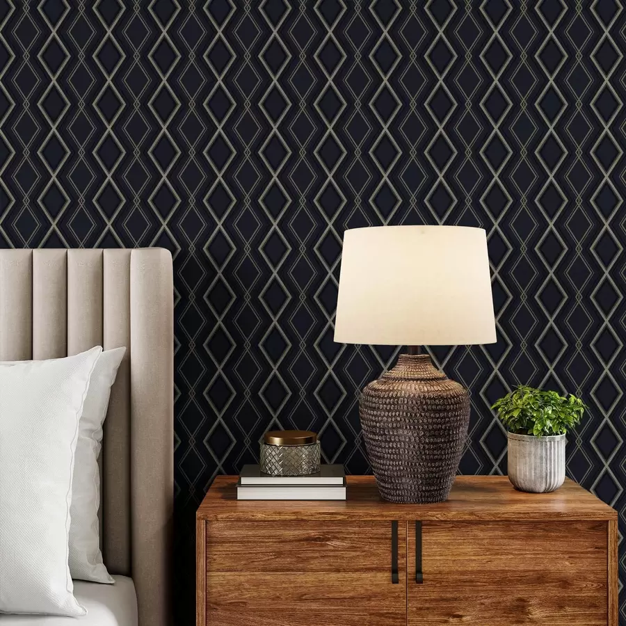 Fototapeta Ciemnoniebieska siatka rombowa z cienkimi jasnymi liniami a00975