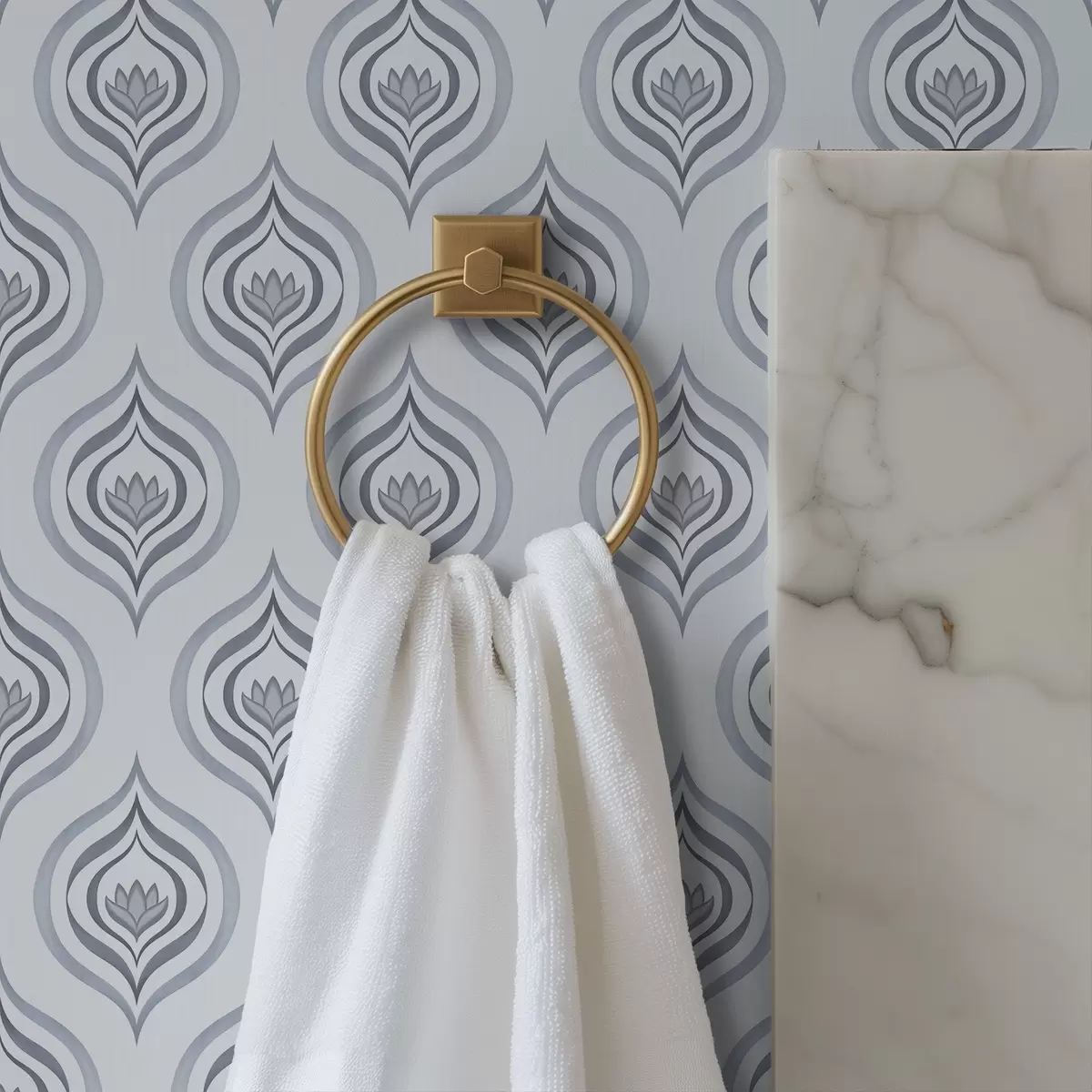 Tapeta Fajny motyw kropli z kwiatem w odcieniach szaro-niebieskich a00977v3