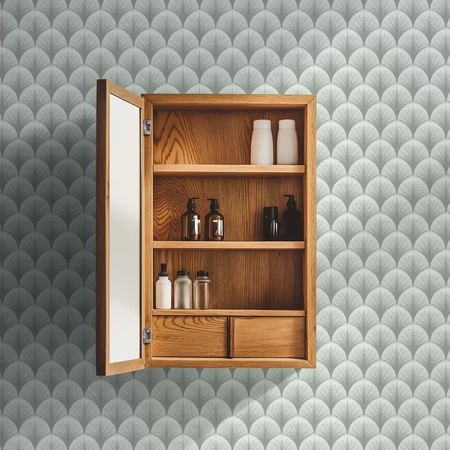 Fototapeta Miętowe łuki wentylatora z promieniami na delikatnym zielonkawym tle a00978v2