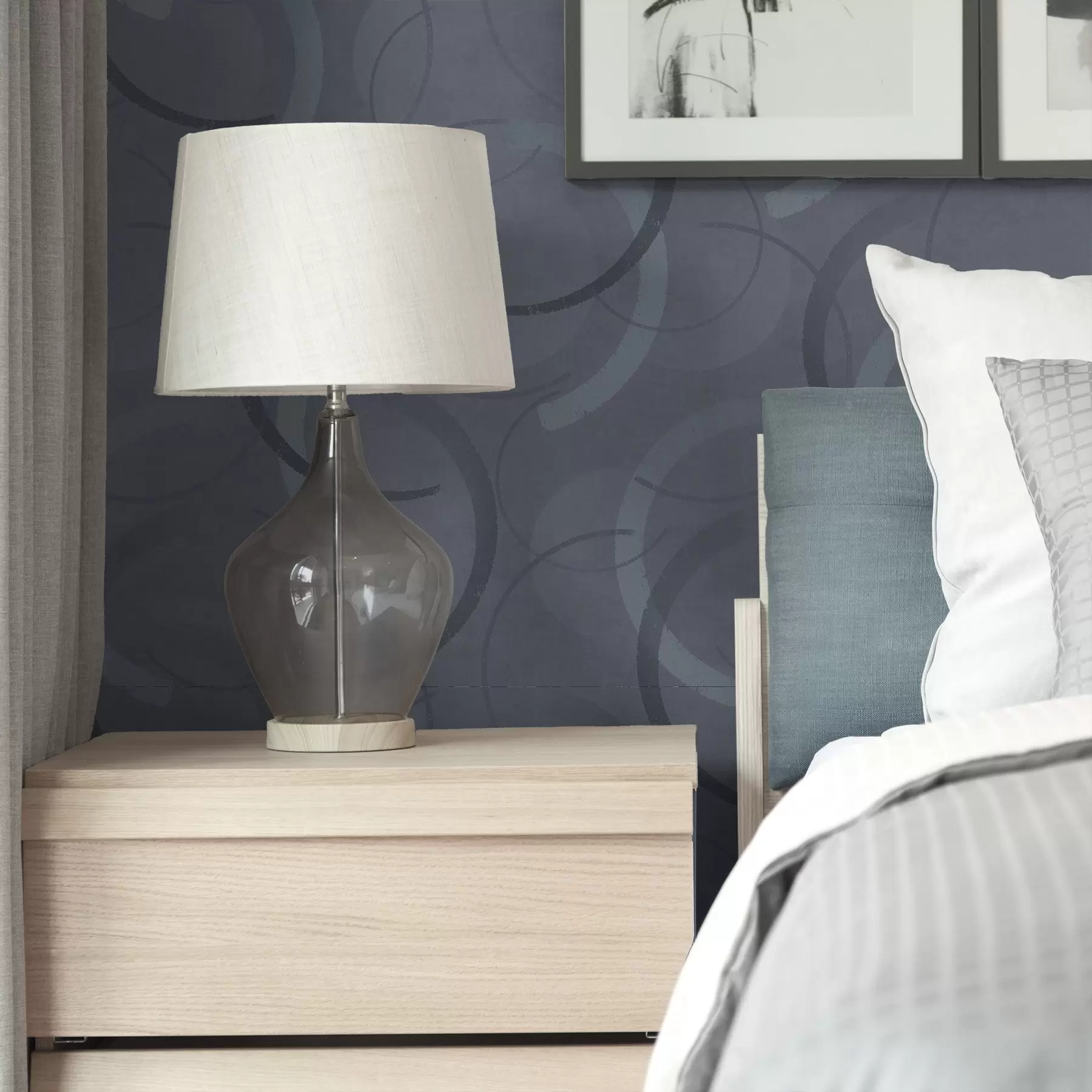 Fototapeta Półkola i delikatne okręgi w chłodnej szaro-niebieskiej palecie barw a00980