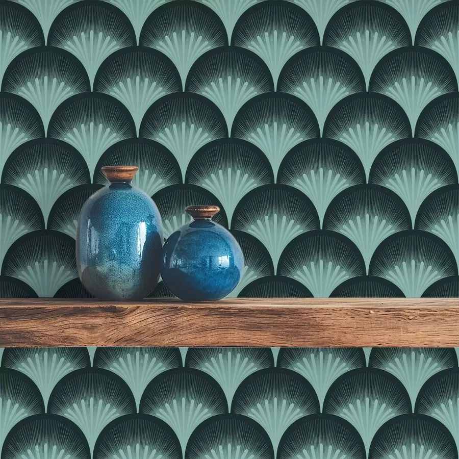 Fototapeta Kontrastujące miętowe wachlarze na niemal czarnym tle a00990