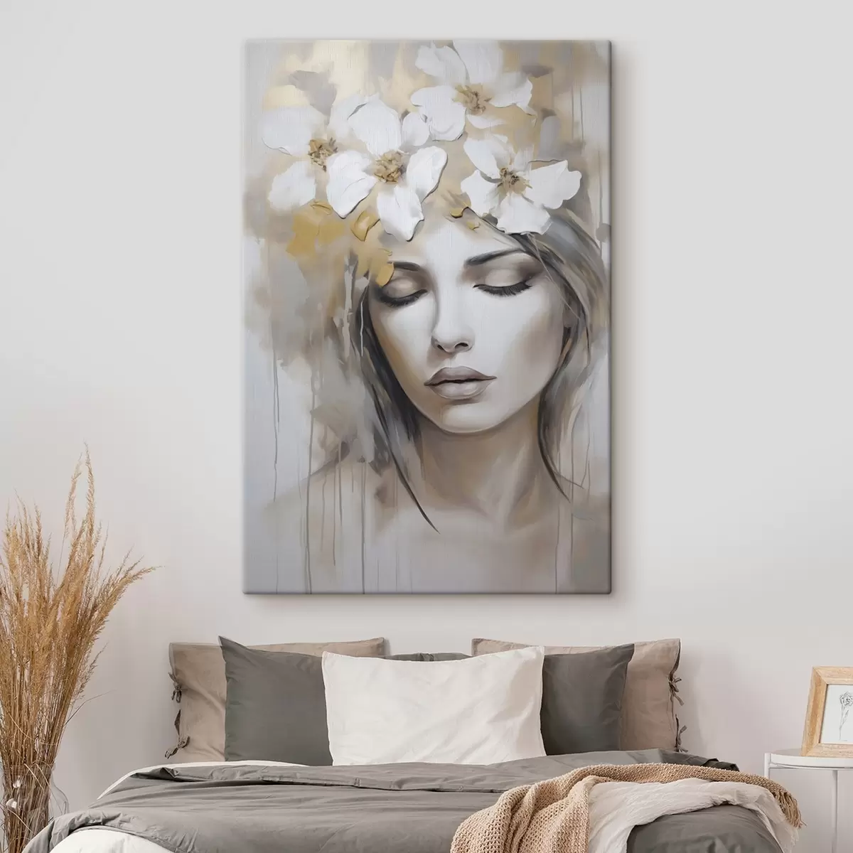 Obraz Abstrakcyjny portret dziewczyny z kwiatami, imitacja obrazu s46756