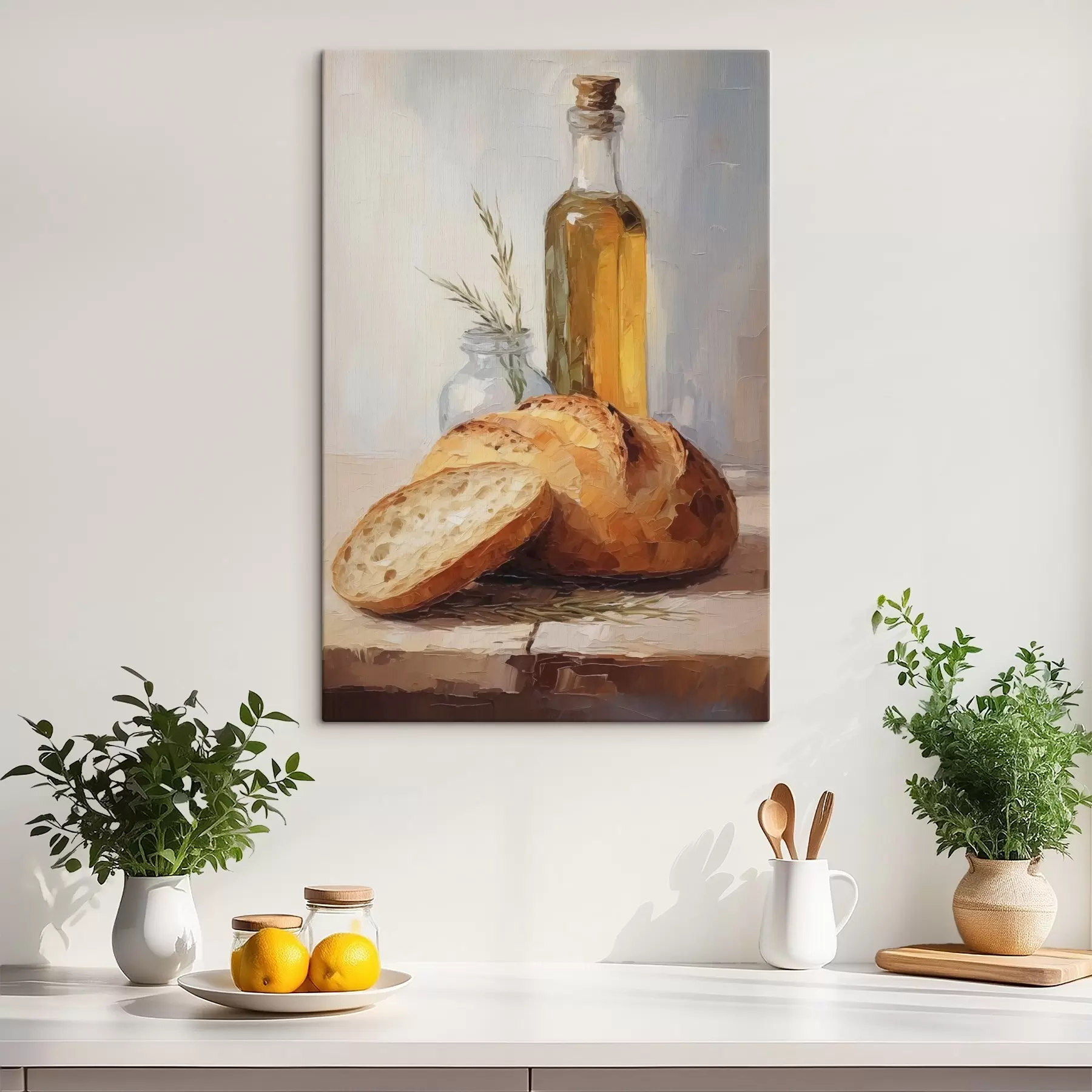 Obraz Chleb i butelka oliwy, imitacja obrazu s46759