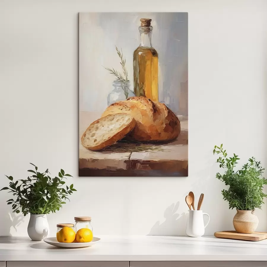 Obraz Chleb i butelka oliwy, imitacja obrazu s46759