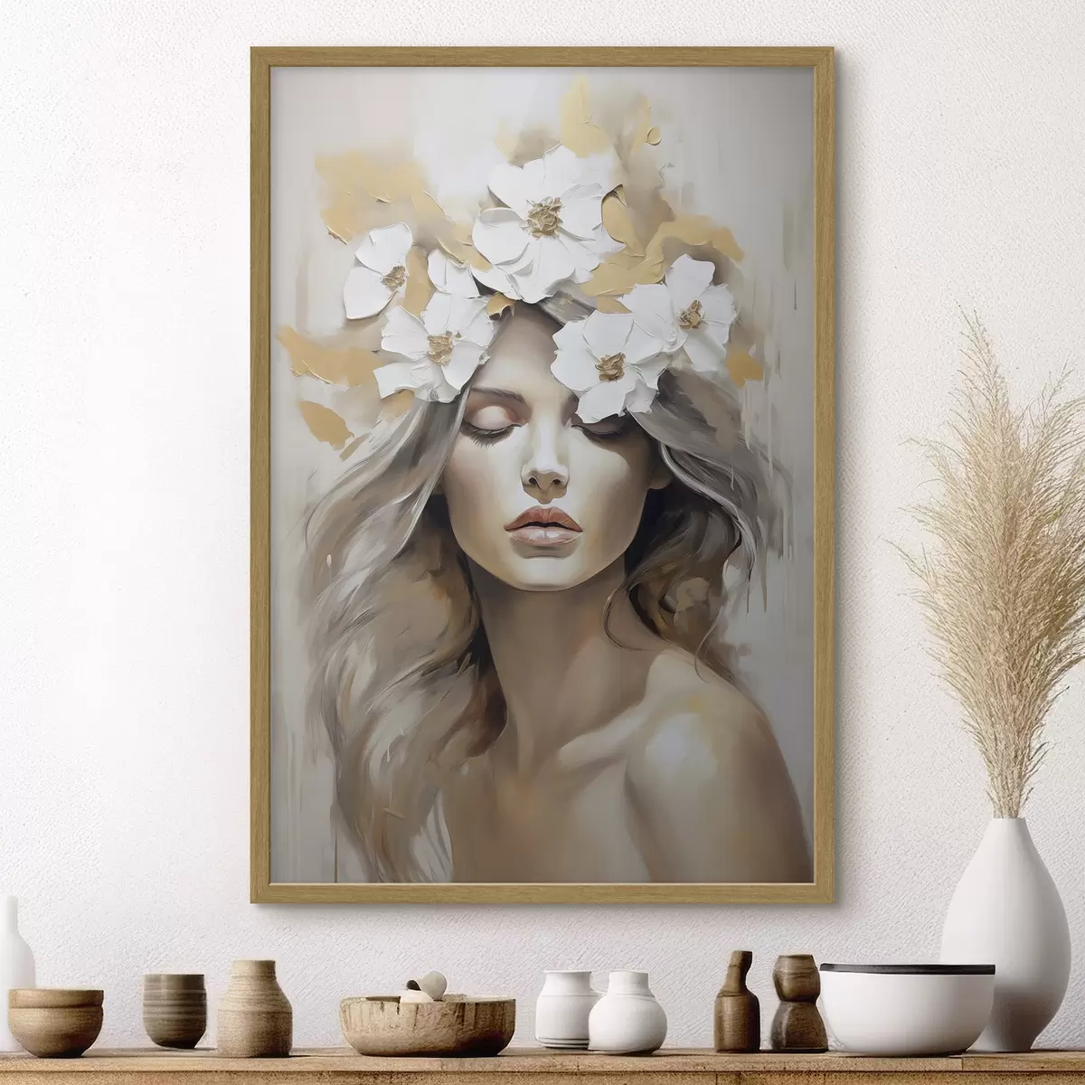 Plakat Abstrakcyjny portret dziewczyny z kwiatami f46757