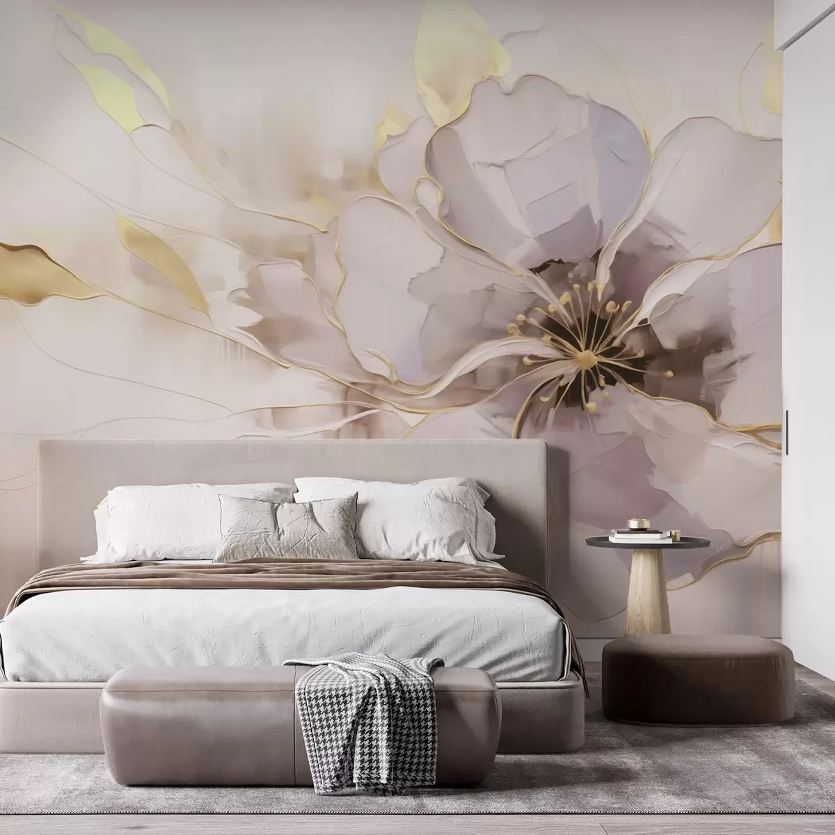 Fototapeta Niebieski kwiat z żółtymi akcentami w abstrakcyjnym stylu pociągnięć pędzlem w09505