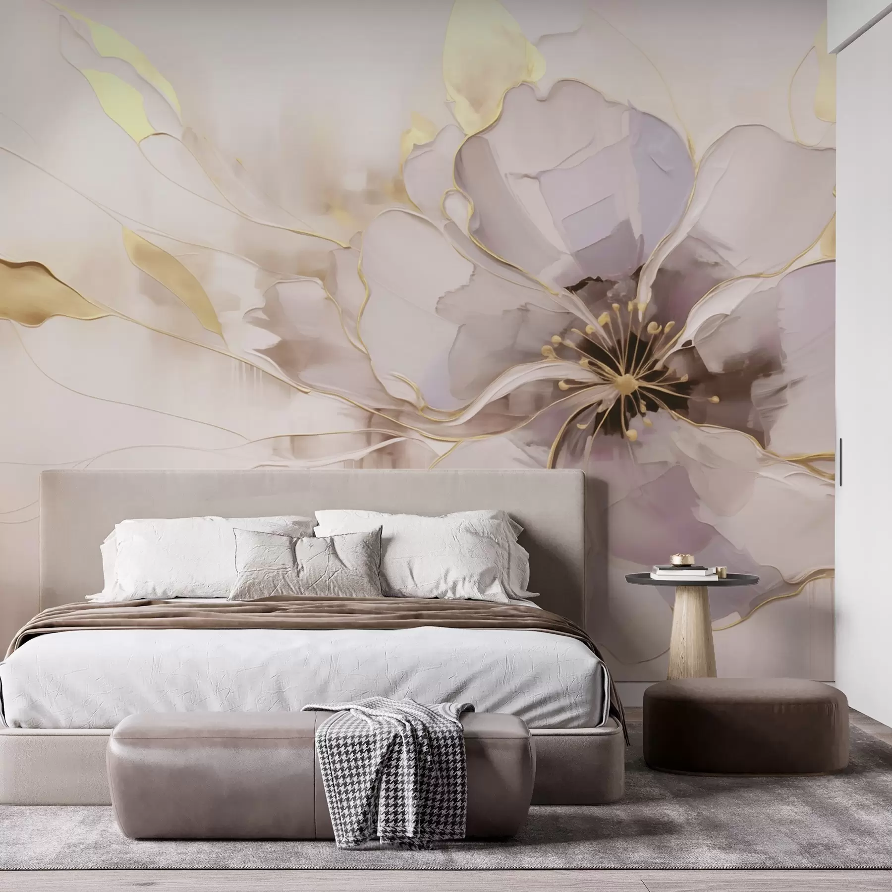 Fototapeta Niebieski kwiat z żółtymi akcentami w abstrakcyjnym stylu pociągnięć pędzlem w09505