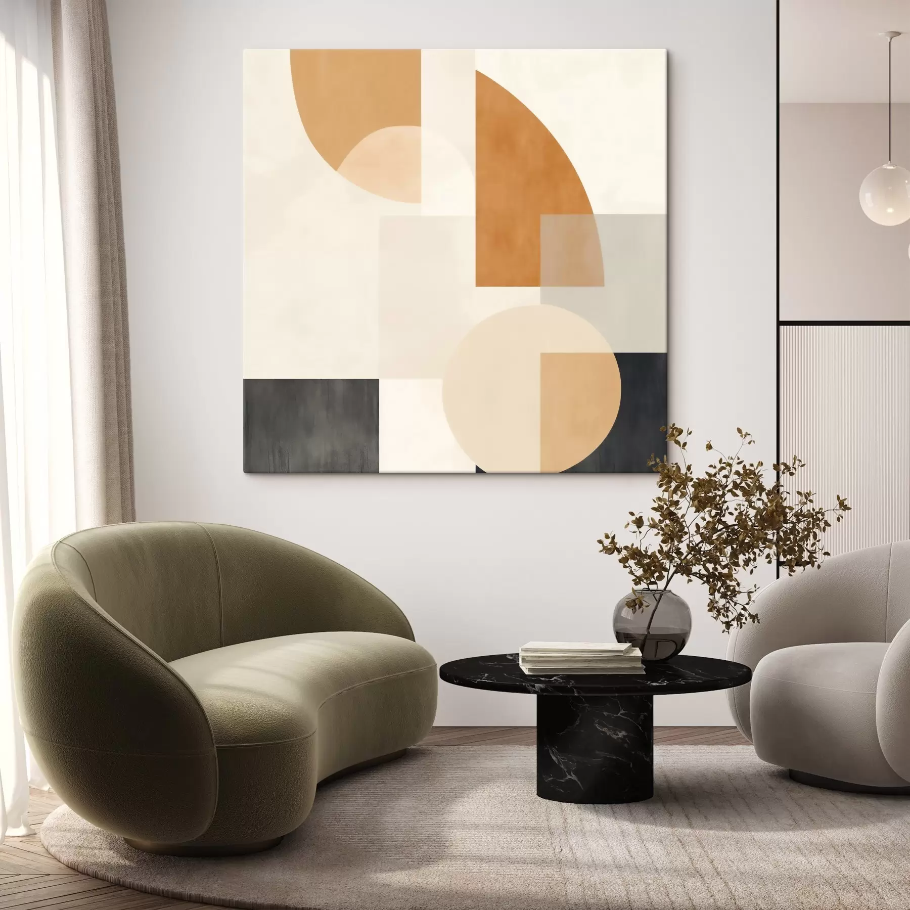 Obraz Artystyczna geometria łącząca zaokrąglone i liniowe kształty s46665