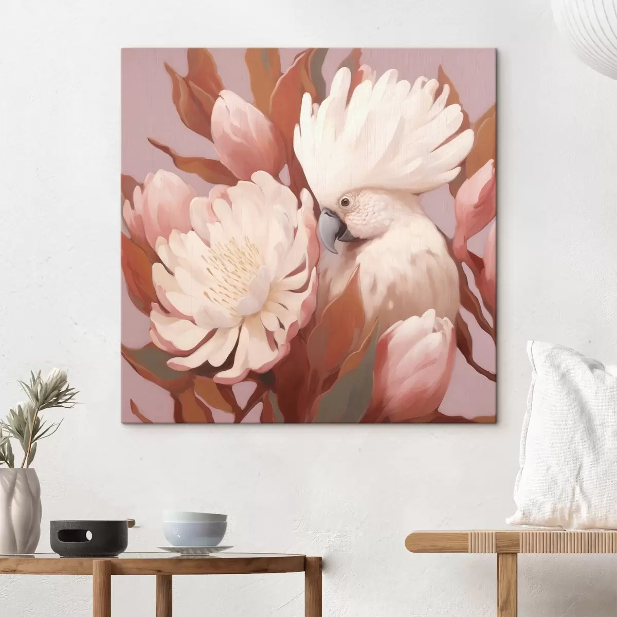 Obraz Abstrakcyjne artystyczne przedstawienie ptaka w kompozycji kwiatowej s46667